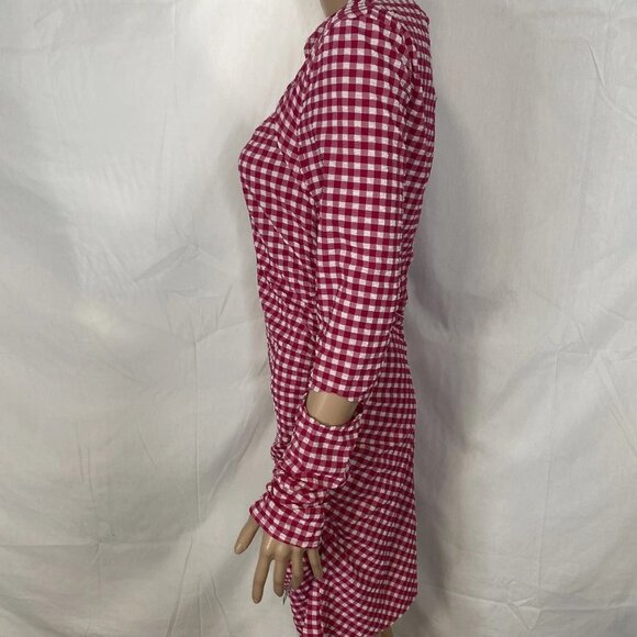 NEW GANNI Women's Seersucker Cut-Out Checked Mini Dress Red/White Size 8 - Picture 8 of 13
